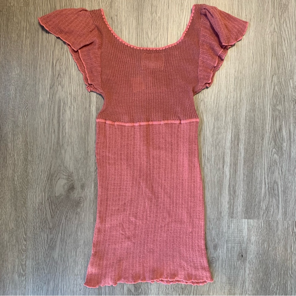 Y2K Free People dusty pink knit henley top Sz L - Picture 5 of 5